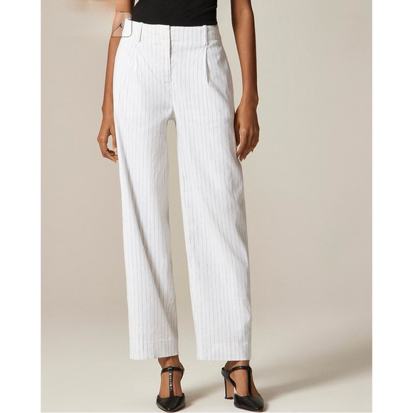 J. Crew Pants - NWT J. Crew Pleated Tapered Pant Pinstripe Linen-viscose Blend Ivory Navy